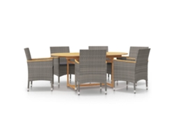 Conjunto 7 de comedor de jardín VIDAXL con cojines gris