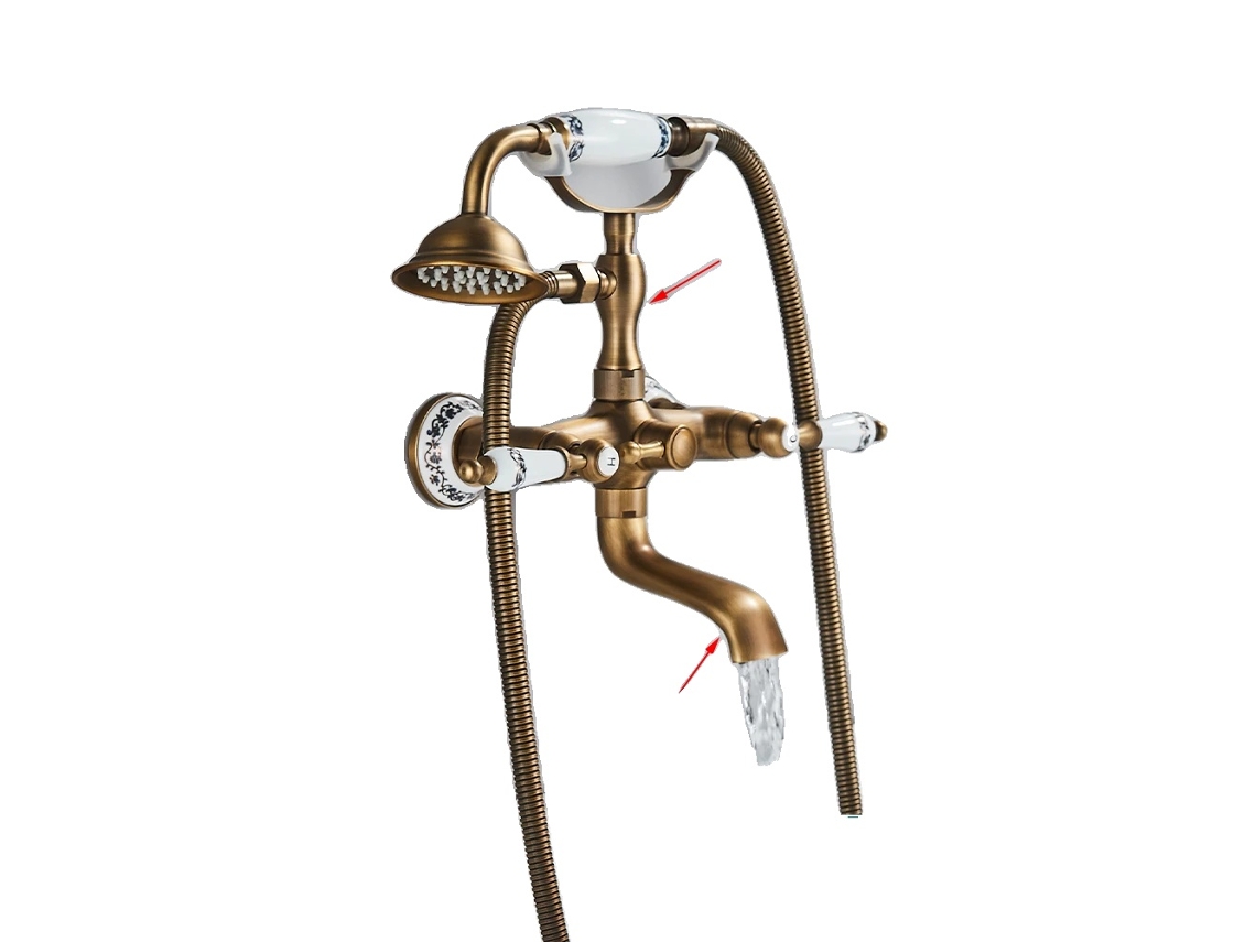 Grifo de bañera en cascada, diseño elegante, control de temperatura dual, latón antiguo OEM