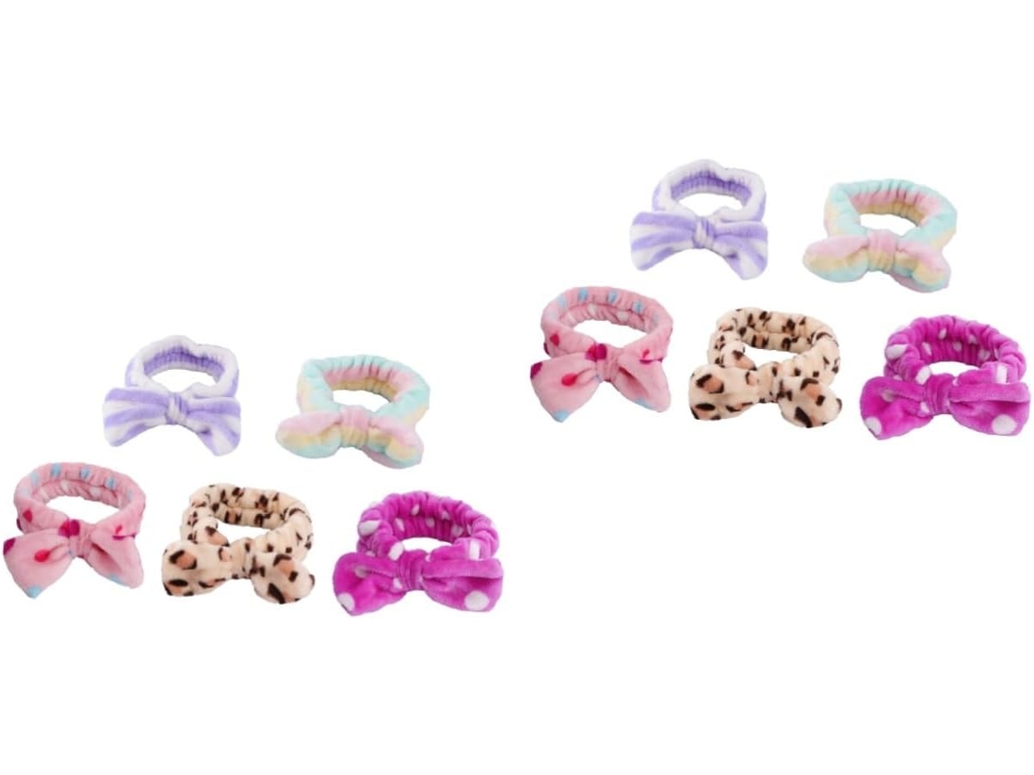 Conjunto De 10 Faixas De Cabelo Com Nó Em Flanela Para Rosto, Spa E Maquiagem - Listras Roxas, Brancas E Pretas