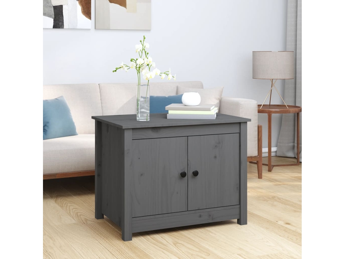 Mesa de Centro de Apoyo 71X49X55 Cm Pino Macizo Gris