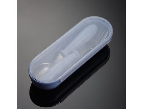 Juego de tenedor y cuchara para niños pequeños, juego de cubiertos de acero inoxidable para bebés con estuche de viaje apto para lavavajillas, azul
