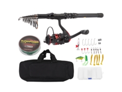 Kit De Caña De Pescar Completo Con Caña Telescópica Negra Corta Y Carrete Para Exterior