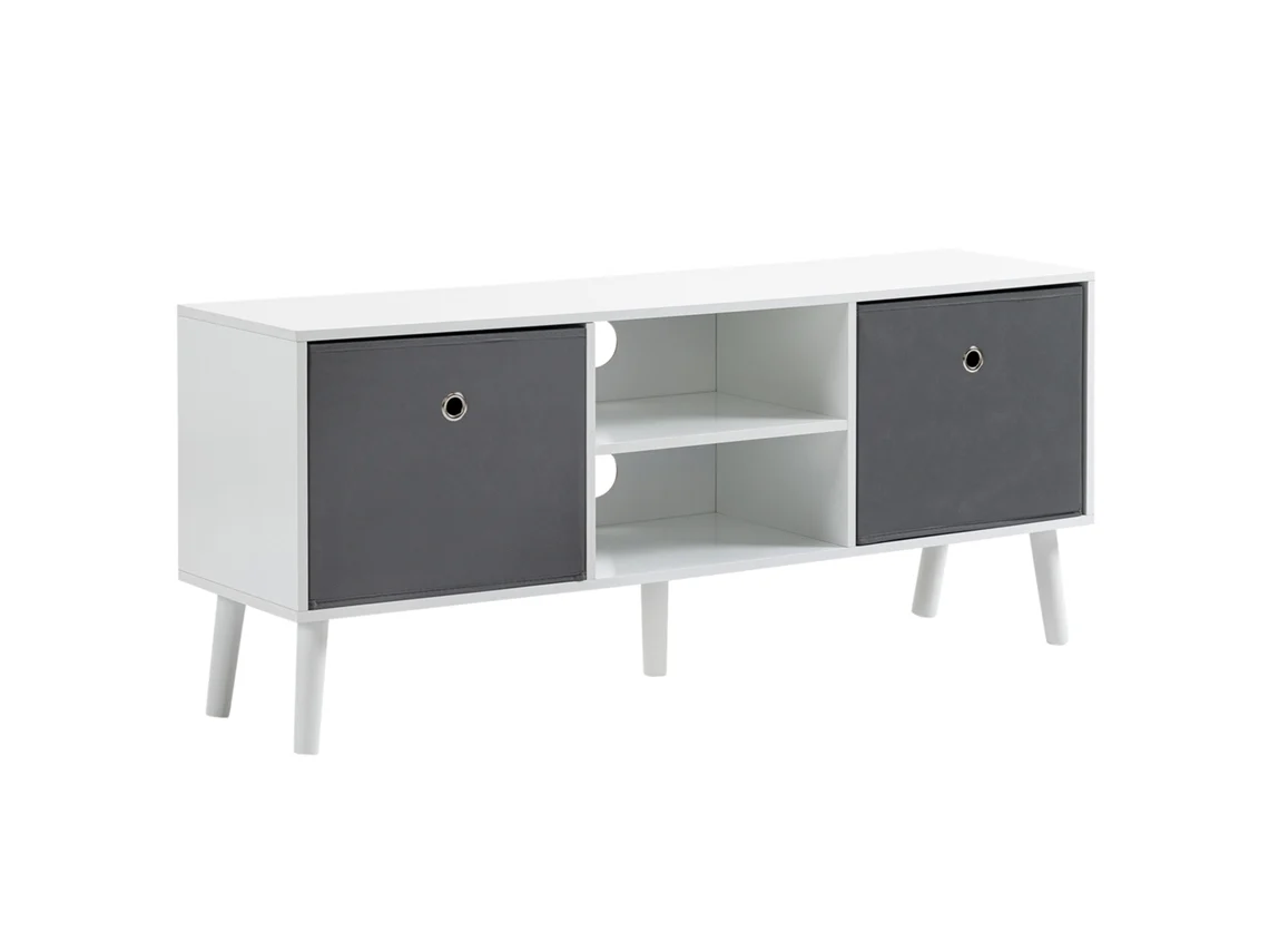 Mueble Para Tv De 50 Pulgadas, Con Cajones, Tapizado En Tela, 110 X 29 X 46,5 Cm, Blanco/gris