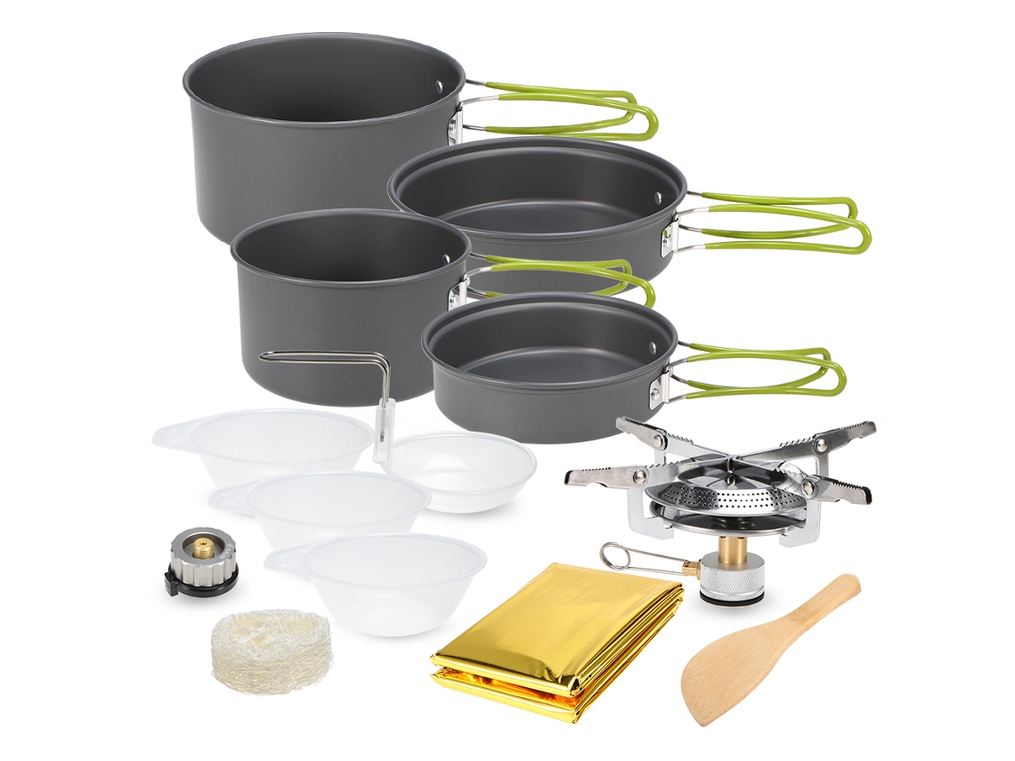 Juego De Utensilios De Cocina Y Hornilla De Aluminio Ligero Para 2-3 Personas, Ideal Para Acampar Y Hacer Picnics.