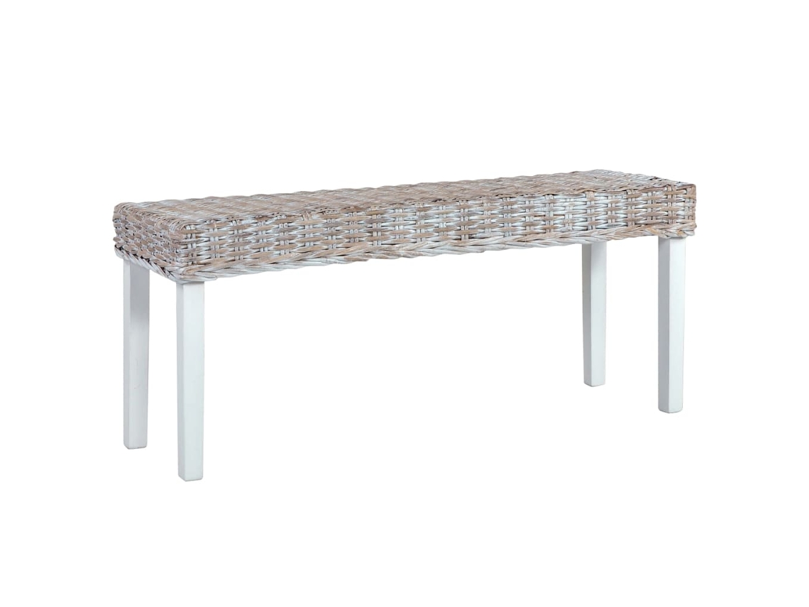 LOVELY HOME Taburete Banco 110Cm Vime Kubu Natural y Madera de Mango Maciza Blanco
