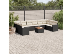 Conjunto de sofá de jardín de 11 piezas con cojines de mimbre sintético negro de DKD Home Decor