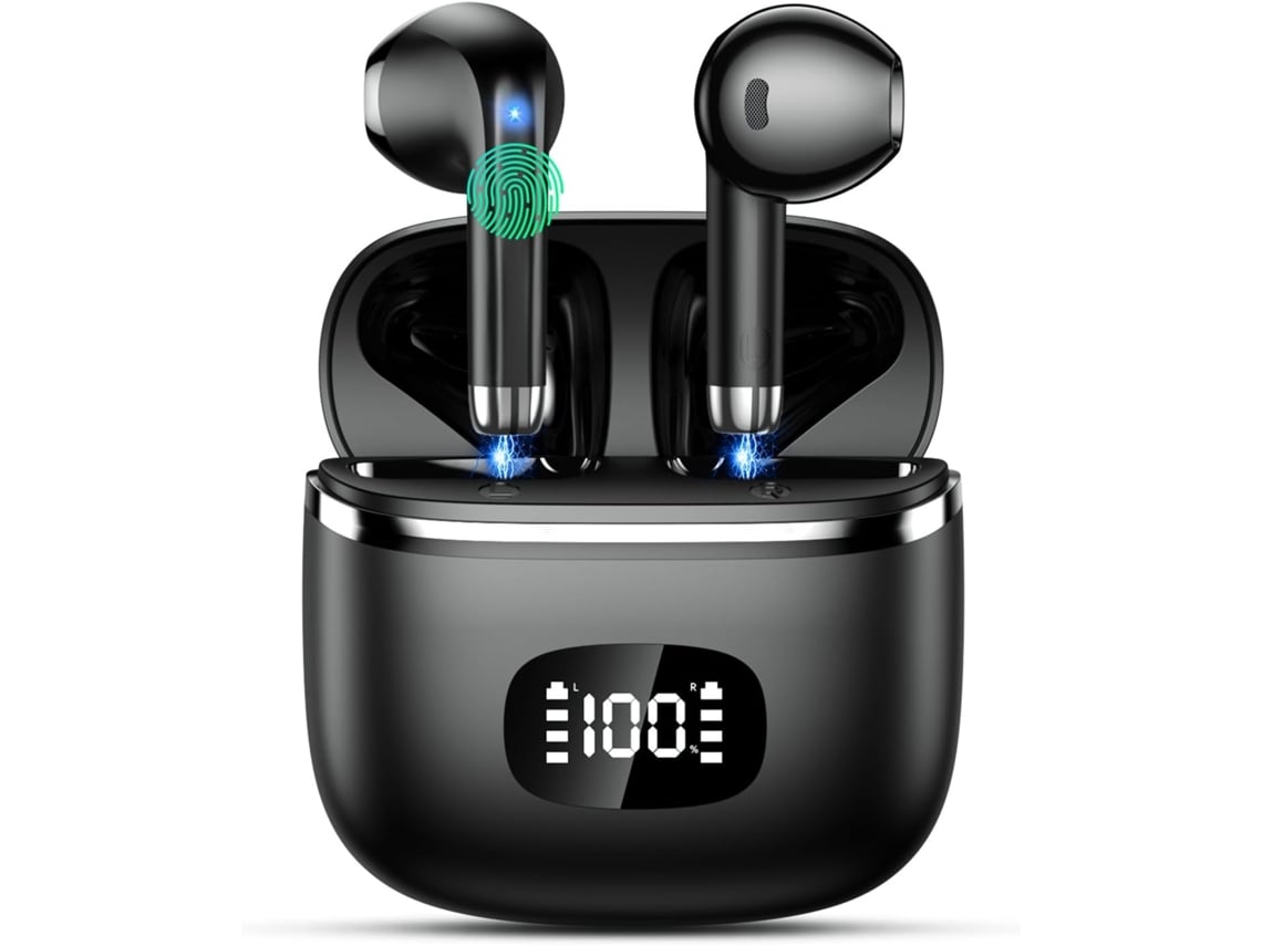 Auriculares Bluetooth JIAPEI con graves de 5,3 V, 40 horas de reproducción, iluminación LED, micrófono, cancelación de ruido y clasificación IPX6.