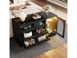Cómoda, 120x40x75 Cm - Moderno, Con Luz Led, 6 Cajones, Puerta De Almacenamiento, Color Negro