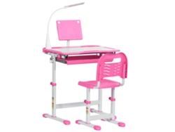 Conjunto de mesa e cadeira infantil, ajustável, com mesa inclinável, luminária, gaveta, estante, rosa | S/MARCA