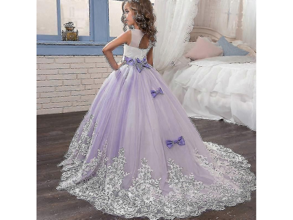Vestido De Fiesta Princesa Para Niñas Con Encaje Longo Formal 4-14 Años Morado Once 406 Morado