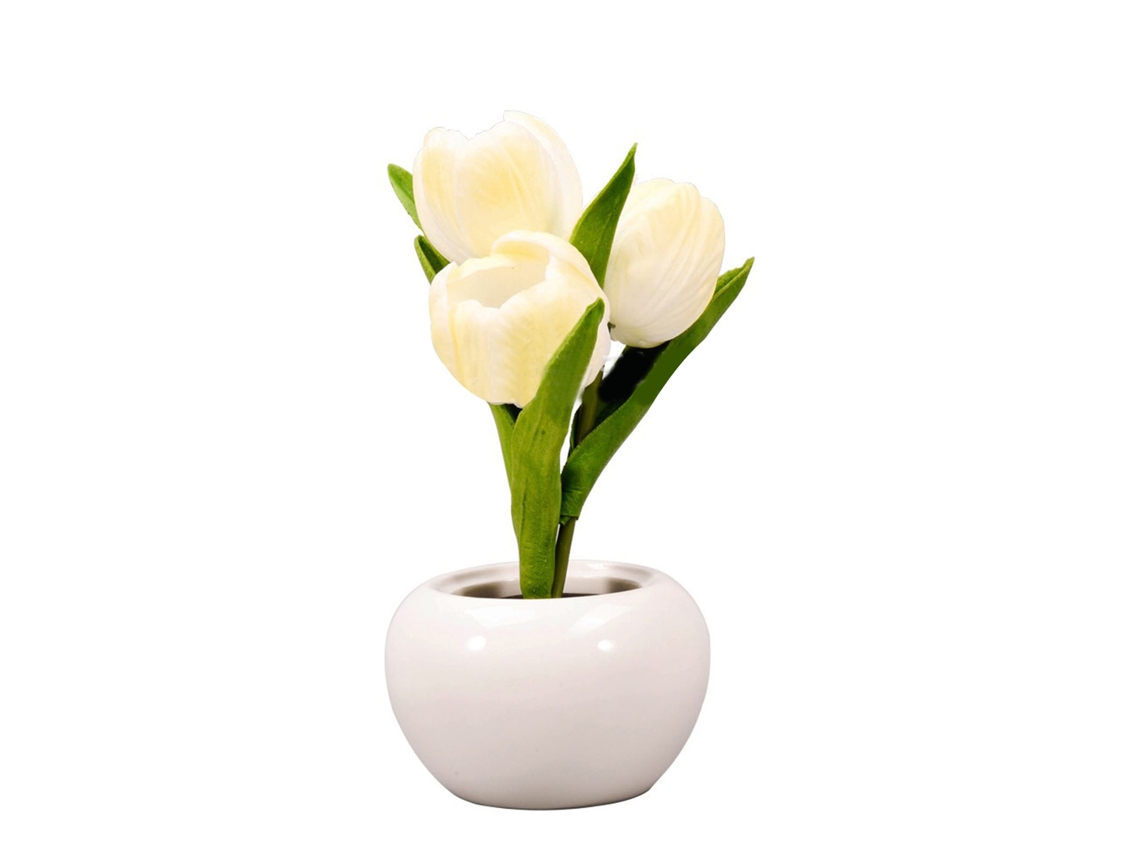 2026-lámpara De Mesa De Flores Tulipán Luz Nocturna Suave Cerámica Pu Baterías Para Librerías Cafés Blanco