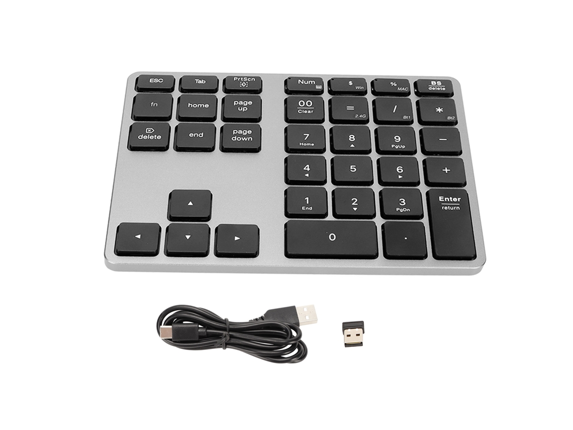 Teclado Numérico Sem Fio 35 Teclas Liga De Alumínio Ultraminho Recarregável Ergonômico Para Desktop Laptop Tablet Cinza