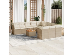 Conjunto de sofá de jardín de 12 piezas con cojines, mimbre sintético beige, Dkd Home Decor