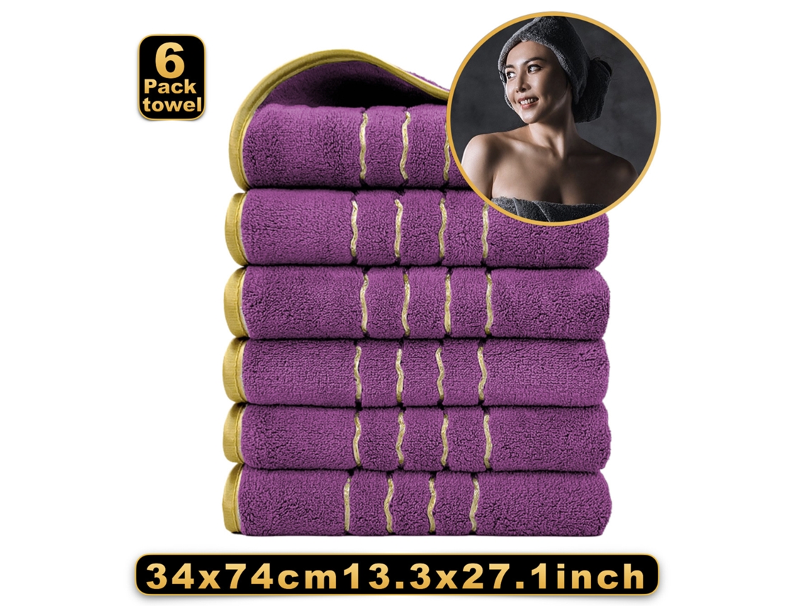 Toallas De Forro Polar Coral, Paquete De 6 Unidades, Tamaño 34*74 Cm, Suaves Y Absorbentes (morado) Czhhmart