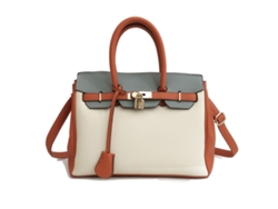 Bolso De Hombro Grande De Pu Para Mujer Con Diseño Moderno De Bloques De Color Naranja.