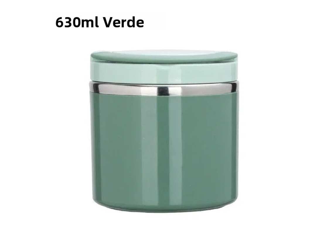 Botella térmica portátil de acero inoxidable con asa (verde, 630 ml) para alimentos.