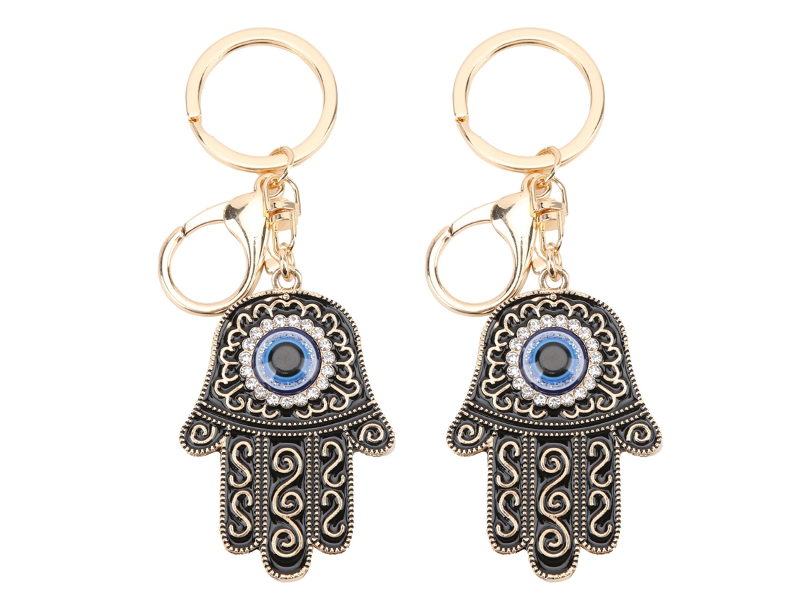 2 Llaveros Colgantes Con Forma De Palma Y Ojo Azul Con Diamantes De Imitación Para Decorar Bolsos O Como Regalo.