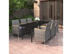 Juego de comedor de jardín de 2 piezas con cojines, mimbre, polietileno y vidrio, Dkd Home Decor