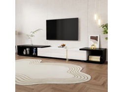 Mueble de TV moderno con compartimento regulable y textura de mármol marrón (140x260 cm)