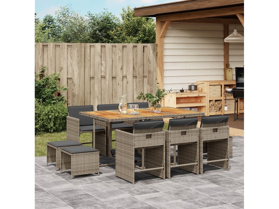 Juego de comedor de jardín de 11 piezas con cojines de mimbre gris de DKD Home Decor