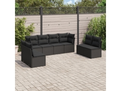 Conjunto de 8 sofás de jardín con cojines de mimbre sintético negro, Dkd Home Decor