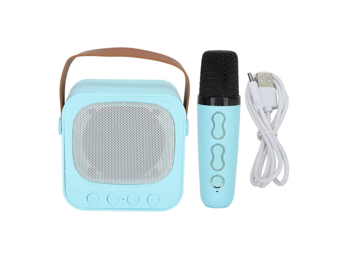 Mini Karaoke Portátil Con Altavoz Bluetooth Y Micrófono Inalámbrico, Ajuste De Graves Y Agudos, Color Azul.
