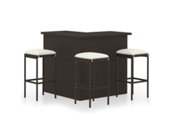 Conjunto de bar de jardín de 4 piezas con cojines de mimbre marrón de DKD Home Decor