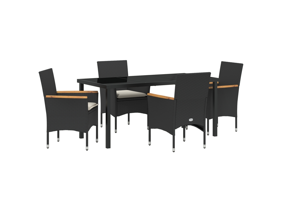 Conjunto de comedor de jardín Vidaxl de 5 piezas con cojines, ratán negro