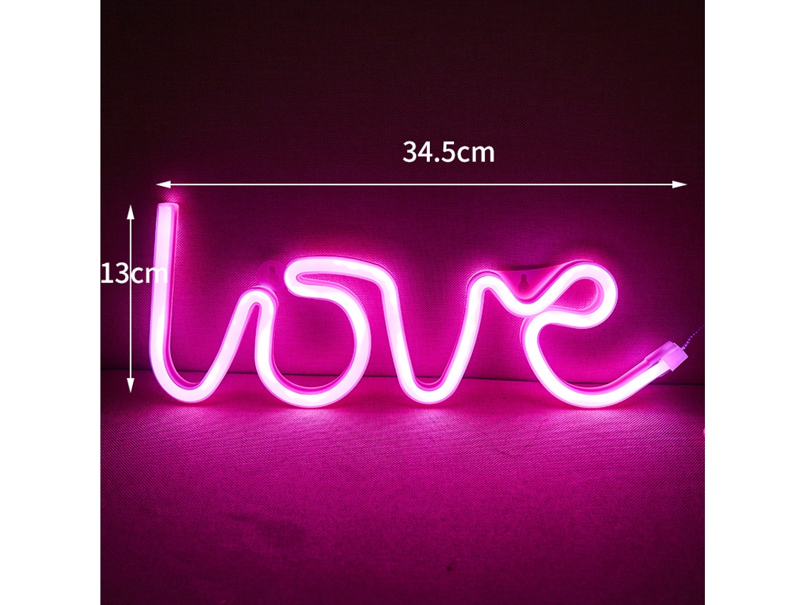 Letrero de neón LED rosa con forma de corazón, con batería incluida, para decoración.