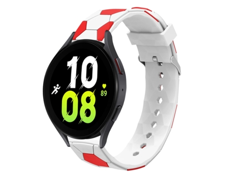 Correa de reloj inteligente para Samsung Galaxy Watch5/5 Pro 20 mm Conector de silicona metálica estilo fútbol (blanco + rojo)