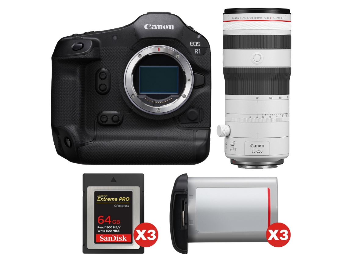 Canon Eos R1 + Rf 70-200mm F/2.8 L Is Usm Z Blanco + 3 Sandisk 64gb Extreme Pro Cfexpress Type B + 3 Canon Lp-e19 + Ebook Pricedirect