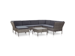 Conjunto de jardín de 8 piezas con cojines en mimbre gris, DKD Home Decor