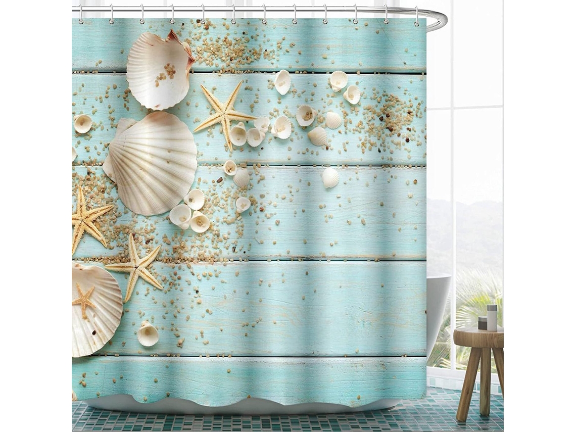 Cortina De Baño Impermeable Con Estampado De Conchas Marinas, Poliéster, 180 X 180 Cm