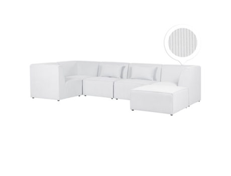 Sofá esquinero modular de 5 plazas a la derecha con reposapiés en Bombazine blanco sucio Lemvig BELIANI