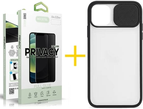 Kit Carcasa y Protector Cristal 1X Privacy Iphone 12 Pro Max Accetel Protection Cámara Negro