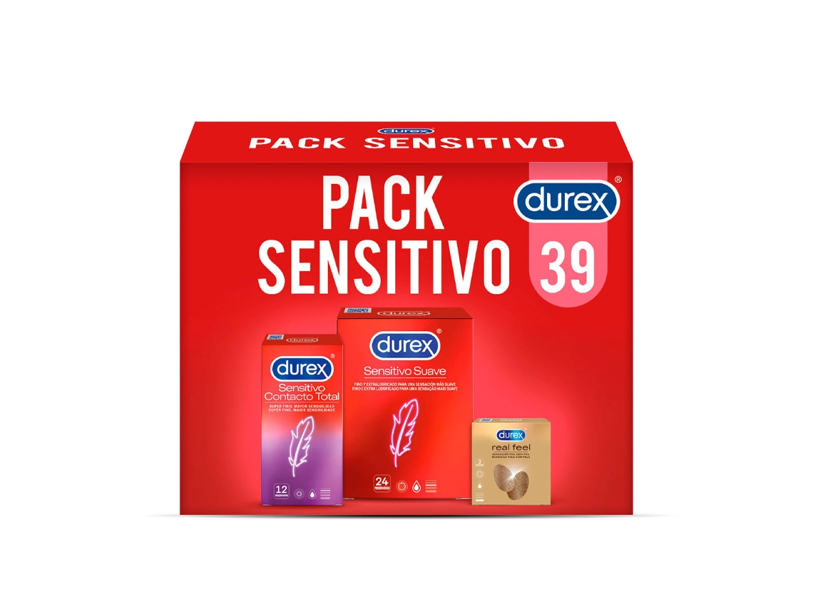 Pack Condones Sensitivo Suave Sensitivo Contacto Total Fell Sin Latex, 39 Condones Para Sexo Seguro, Lubricados DUREX