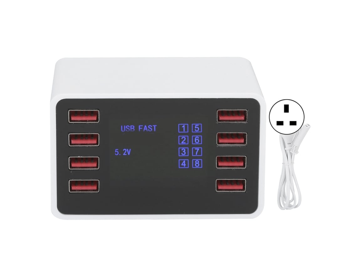 Cargador Usb De 8 Puertos Con Carga Rápida Inteligente Y Pantalla Lcd