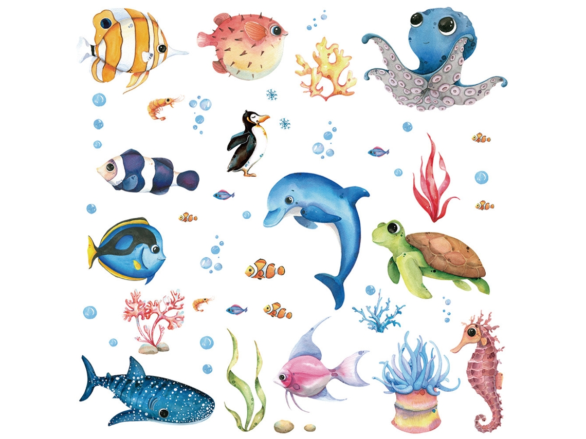 Pegatinas de Océano, Peces y Pulpos, Decoración de Baño Infantil RNEMITERY