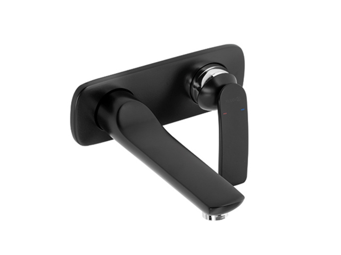 Lavabo empotrado Kludi Equilíbrio, mezclador monomando de pared de dos orificios, caño de 185 mm para montaje en superficie, 522468775, negro mate /