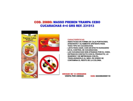Masso preben trampa cebo cucarachas 4 + 4 gr. 231513