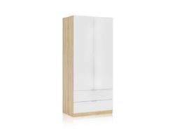 Armario Low Cost 2 puertas 2 cajones Blanco Artik (Blanco Mate) - Roble Canadian 81,5(armario)/75(cajón) x 180(armario)/13(cajón) x 52 (armario) / 45 (cajón) cm