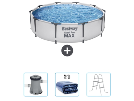 Piscina BESTWAY Round Steel Pro MAX - 305 x 76 cm - Gris - Incluida Bomba - Vela solar - Escalera