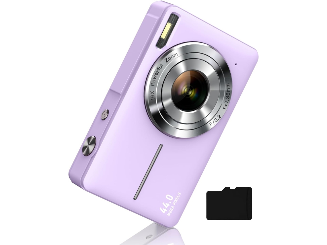 Cámara digital HD FHD 1080p, cámara digital compacta con zoom de 16x y vibración de imagen púrpura Siurn