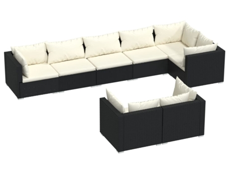 Conjunto 8 de muebles de jardín VIDAXL y cojines ratán sintético negro