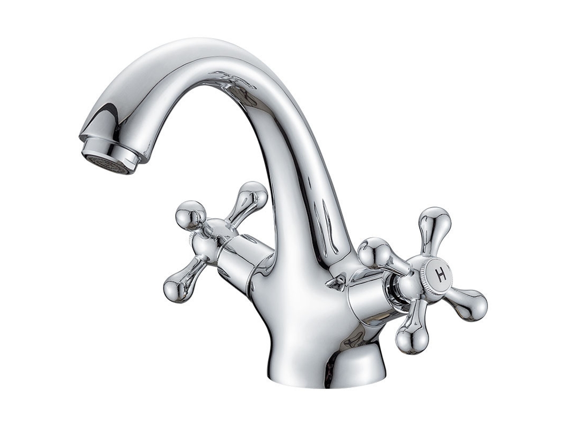 Grifo para lavabo MDUG estilo retro, para agua fría y caliente, en latón, con manguera flexible de 60 cm y diseño plisado