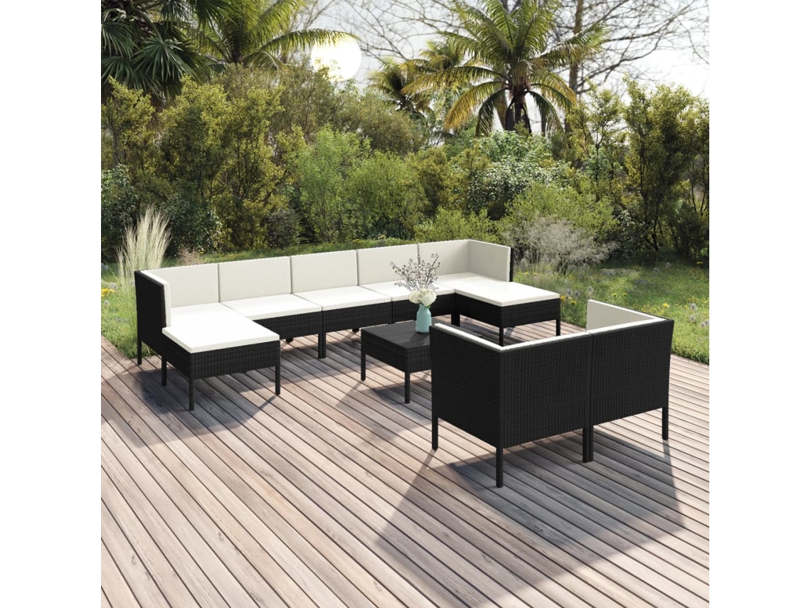 Conjunto de jardín de 10 piezas con cojines en mimbre sintético negro de DKD Home Decor