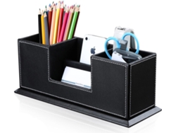 Suministros De Oficina Organizador De Escritorio Caja De Almacenamiento De Cuero Pu 4 Compartimentos Divididos (Negro) ZMDECQNA