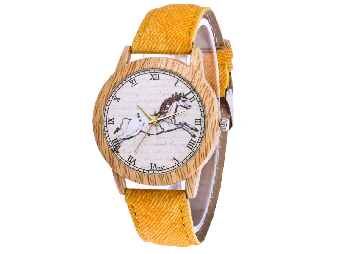 Reloj De Pulsera Casual De Cuarzo Amarillo Zhoulianfa Con Correa Vaquera.