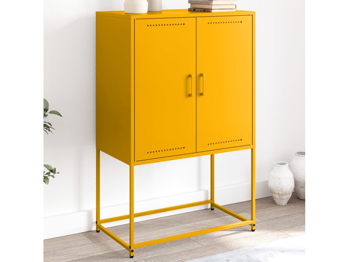 Aparador | Buffet | Armario De Apoyo Alto 68,5x38,5x107 Cm Acero Amarillo Mostaza Wsd96573 Lovely Home