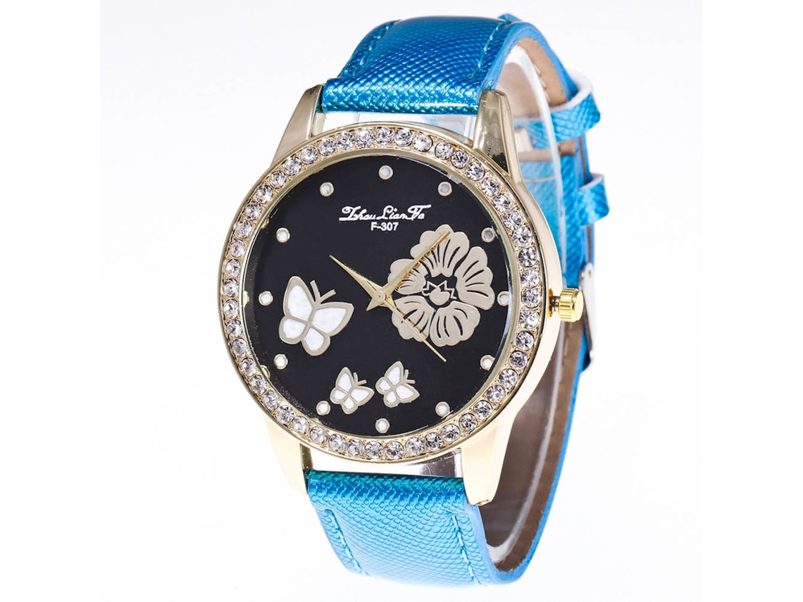 Reloj De Pulsera De Pareja Hombre Mujer Con Strass Cristal Pu Azul